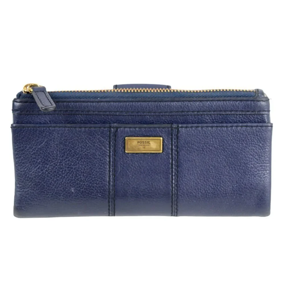 FOSSIL BLUE GENUINE LEATHER ID CARD COIN HOLDER BILL TWO COMPARTMENT WALLET